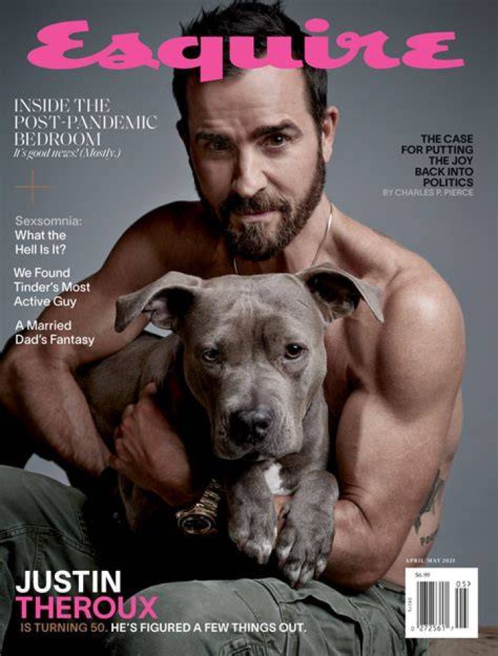Esquire Magazine with Justin Theroux and his pitbull Kuma
