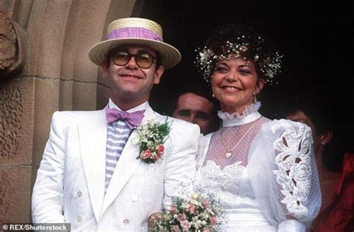 Renate Blauel and Elton John wedding picture.