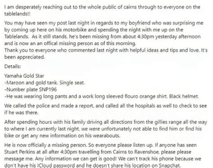 Stuart Perkins Missing Person Cairns: Is He Found Yet?