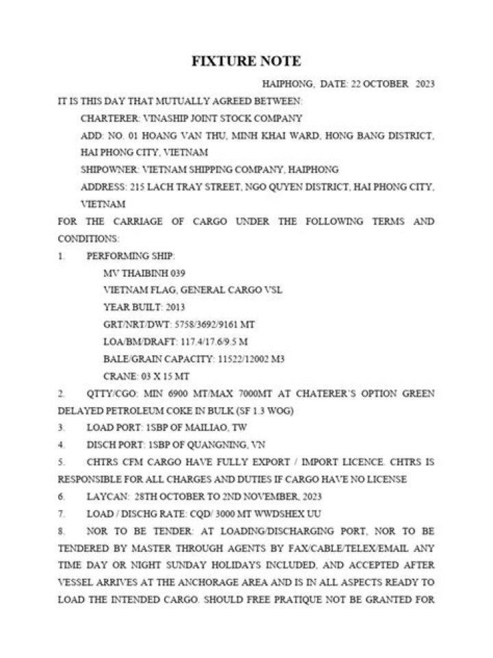 What is fixture note in shipping?